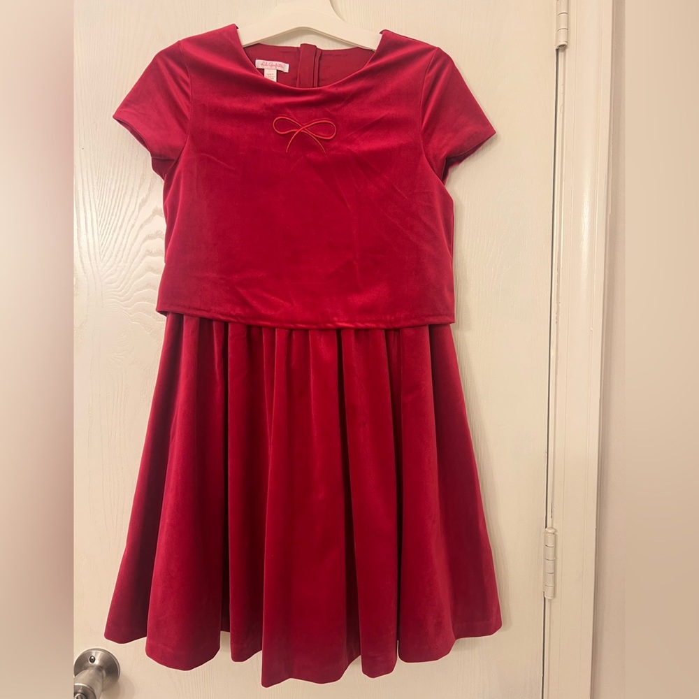 Lili Gaufrette Red Velvet Dress with Bow Accent